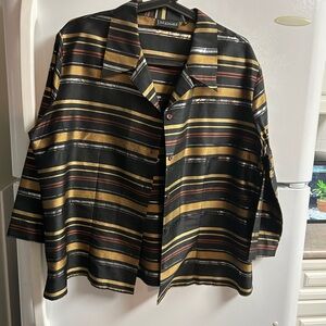 J MICHAELS 100% Silk Black Brown and Gold Striped Blouse 100% Size 18. 5* Seller